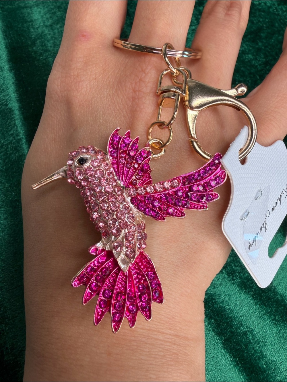 Crystal Hummingbird Keychain Charm - Pink